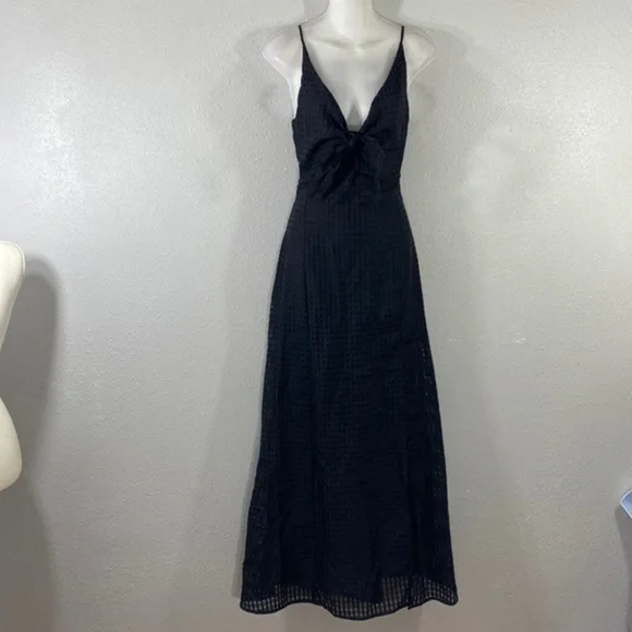 NWT BCBGeneration Black Square Mesh Tie Bust Front Slit Maxi Dress KK22 - Picture 8 of 15